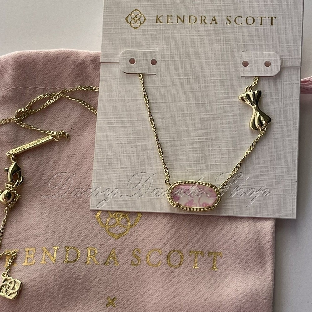 Love Shack Fancy Kendra Scott Elisa‎ Gold Bow Necklace Posey Pink Luna Illusion
